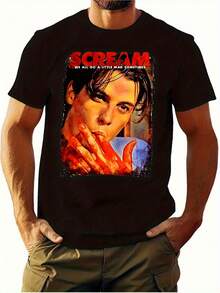 Unisex T-Shirt With Horror Movie Graphic Design, "Sometimes We All Went A Little Crazy" Scream Design, Soft And Stretchy Fabric, Crew Neck, For Halloween Horror Fans, Everyday Casual Wear, Machine Washable Clothing - 黑色 - 查看 9
