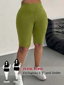 Leggings básicos de color liso para mujer de talla grande, apropiados para shorts de verano hasta la mitad del muslo, adecuados para personas de estatura talla grande baja, leggings de cintura alta, para uso diario, ocio, deportes, vera - Verde militar - Ver 8