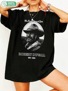 Robert Duvall Western Cowboy Legend Actor Vintage Retro Portrait Graphic T-Shirt, Classic Country Casual Cotton T-Shirt For Film Fans. - 黑色 - 查看 6