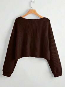 Unity Women's Dropped Shoulder V-Neck Long Sleeve T-Shirt, Fuzzy Fleece Fabric Fall Cloth For Women - Café integral - Ver 2