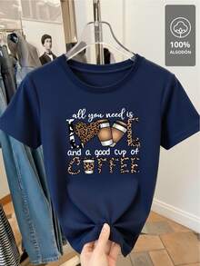 Love And Coffee Animal Print - 100% T-Shirt - 海軍藍 - 查看 4