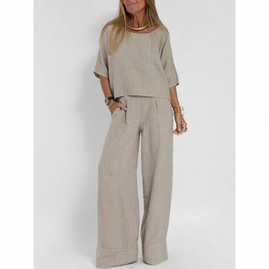 Women Two-Piece Outfits - Light Khaki - View 1