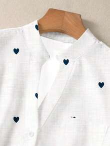 Camisa de mujer de manga larga con botones y bolsillos, con estampado romántico de corazones, adecuada para otoño, invierno y primavera - Blanco - Ver 6