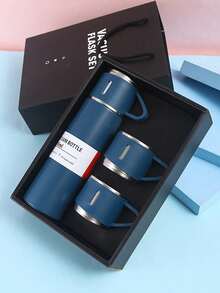 1 Set Stainless Steel Triple Lid Insulated Cup, Office & Outdoor Water Bottle - Blue - View 5