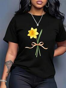 1 prenda de ropa de mujer de talla grande, camiseta holgada para mujer - top casual ligero para uso diario, con un diseño minimalista, adecuada para diversas ocasiones, camiseta de cuello redondo holgada - esencial transpirable para el día a día, fácil de usar, estética sencilla, textura suave, 180g Algodón 100%. - Negro - Ver 1