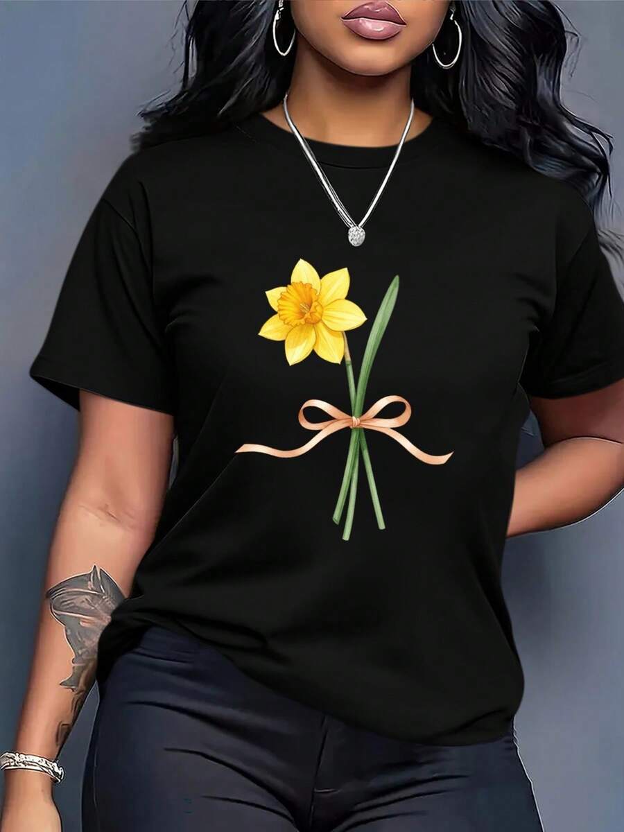 1 prenda de ropa de mujer de talla grande, camiseta holgada para mujer - top casual ligero para uso diario, con un diseño minimalista, adecuada para diversas ocasiones, camiseta de cuello redondo holgada - esencial transpirable para el día a día, fácil de usar, estética sencilla, textura suave, 180g Algodón 100%. - Negro - Ver 1