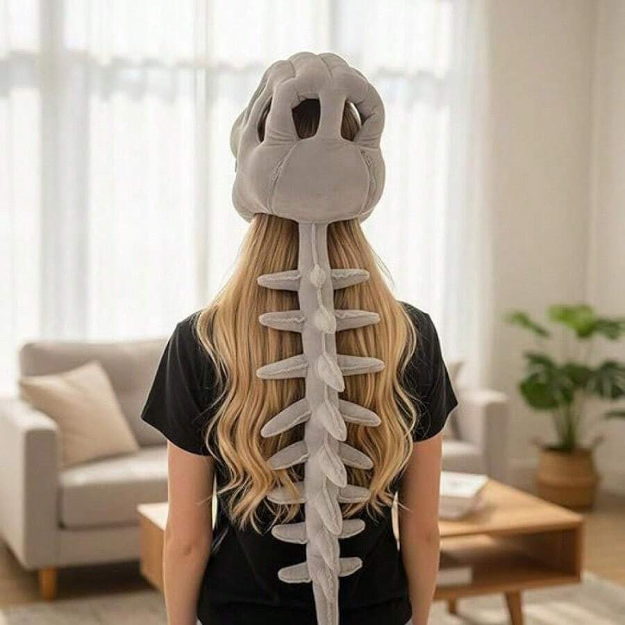 1 mũ búp bê bông hình đầu lâu khủng long kèm khung xương, quà tặng trêu đùa hài hước, phù hợp làm quà sinh nhật cho trẻ em và quà tặng cho bạn gái - Màu Xám nhạt - Xem 1