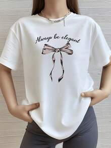 Texto con un lazo delicado que simboliza elegancia armonía y confianza transmitiendo un mensaje positivo para cada día camiseta de mujer informal blanca cómoda para uso diario - Blanco - Ver 8