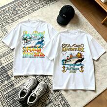 2-Piece Couple Matching Pattern T-Shirt, 100% Cotton, Loose Fit, Soft And Breathable, Casual Round Neck Short Sleeved Top Rebel Character And Dancing Figure Versatile Patterns No Picky Combinations Coordinated Dating Casual Travel Simple And Cartoonish Printing Styles High Cost-Effectiveness Couple - 白色 - 查看 1