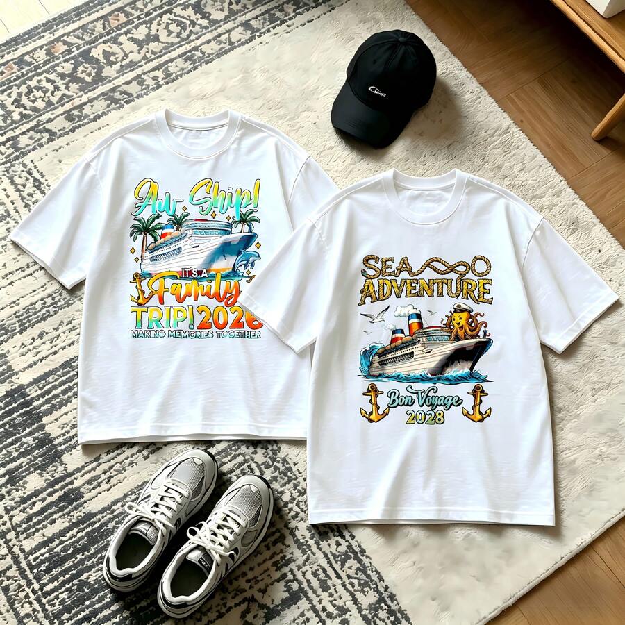 2-Piece Couple Matching Pattern T-Shirt, 100% Cotton, Loose Fit, Soft And Breathable, Casual Round Neck Short Sleeved Top Rebel Character And Dancing Figure Versatile Patterns No Picky Combinations Coordinated Dating Casual Travel Simple And Cartoonish Printing Styles High Cost-Effectiveness Couple - 白色 - 查看 1