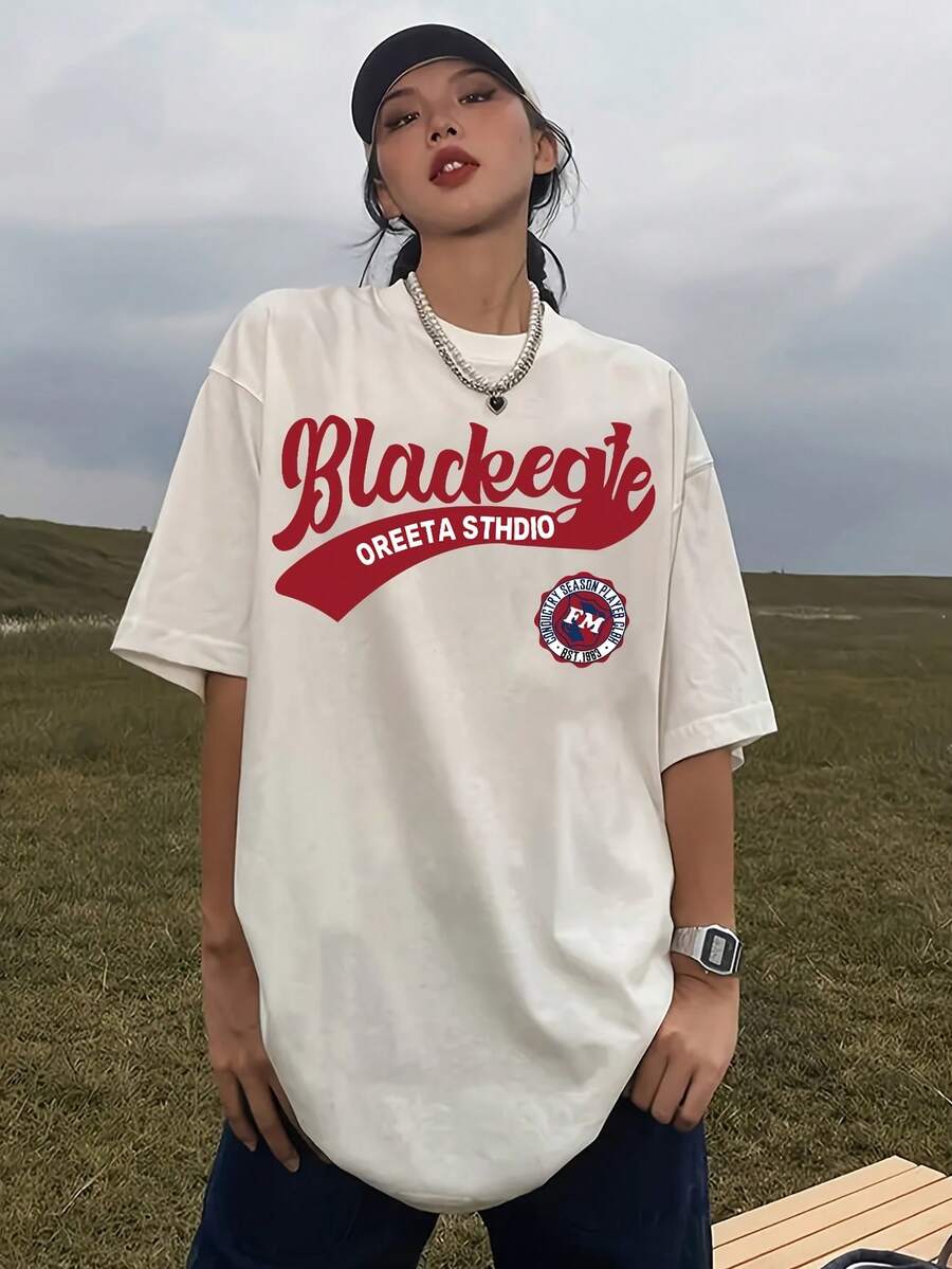 Camiseta de Verano de Talla Grande para Mujer, de Manga Corta, Corte Holgado y Moderno - Blanco - Ver 1