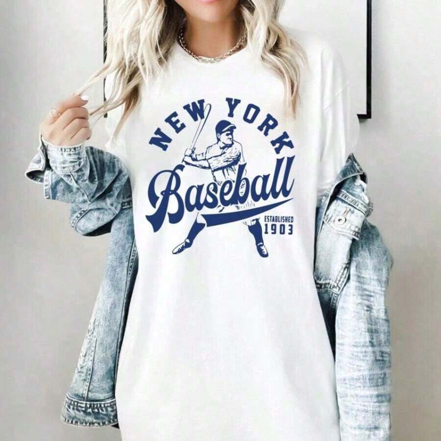 Camisetas Premium Casuales Unisex Lindas, Camiseta Unisex de Color Cómodo con Diseño Vintage de Béisbol de Nueva York Est. 1903, Camiseta para el Día del Partido de Béisbol de Nueva York, Camiseta Deportiva de NYC, Camiseta de Béisbol Americana - Blanco 6 - Ver 1