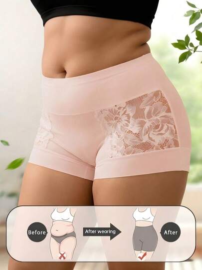 QUASTI 1 pieza Bragas de talla grande para mujer de cintura alta con parches de encaje rosa, suaves y transpirables
