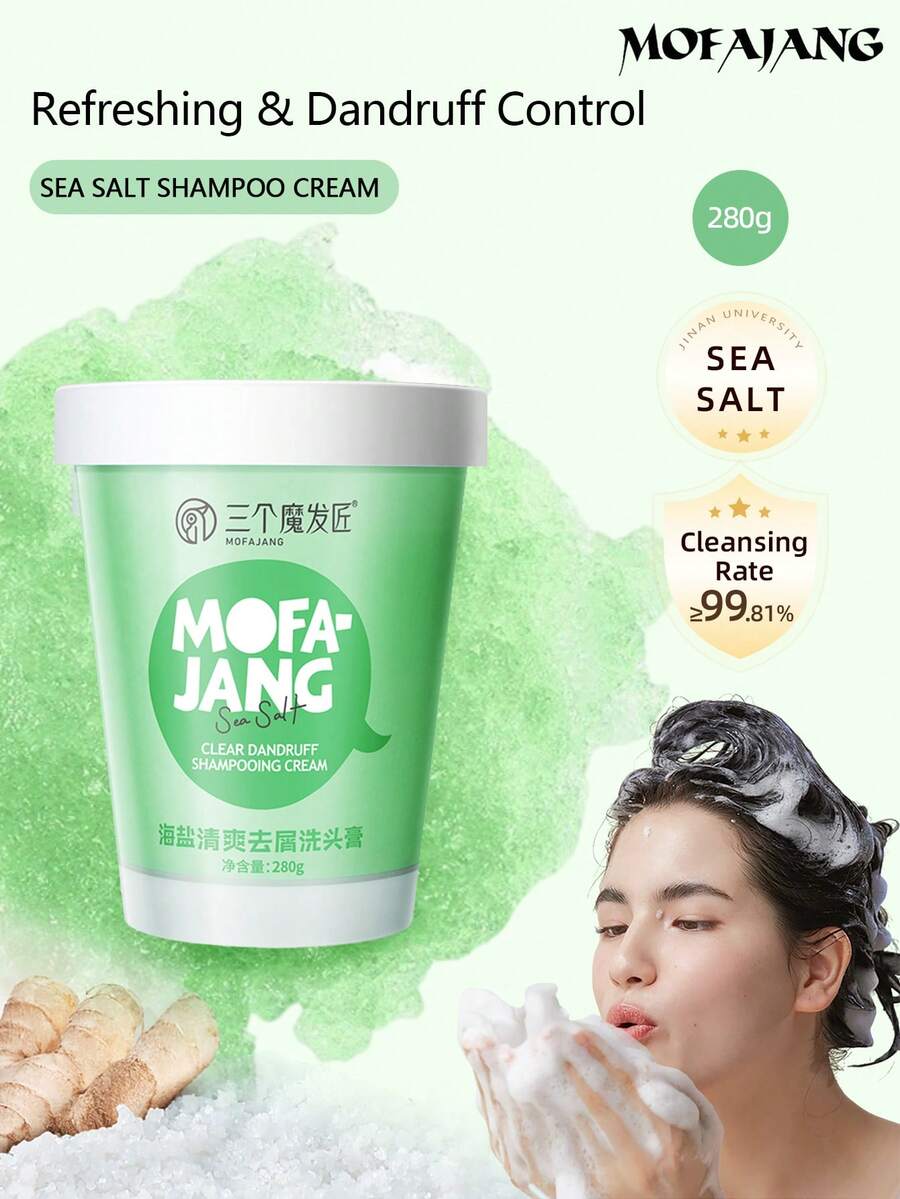 MOFAJANG 280g Shampooing au sel de mer, Élimination des pellicules, Nettoyage efficace, Micro-particules, Favorable au cuir chevelu, Réparation de la barrière, pH équilibré, Fraîcheur et volume durables