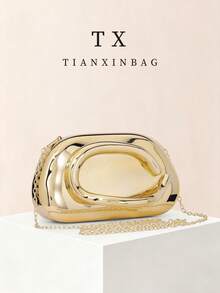 Neue minimalistische, lässige, retroelegante Clutch, Ketten-Schultergurt Umhängetasche, geeignet für Partyanlässe; exquisite und kompakte Umhängetasche; Retro-Design; perfekt passend für Hochzeitsparty-Outfit, Feier-Tasche; ideal für Hochzeit, Abschlussball, Gala/Bankett-Anlässe, kann mit Feiertagsparty-Kleid, Abendkleid und Pailletten-Rock kombiniert werden; geeignet für Hochzeitsfeiern - Gold - Übersicht 2