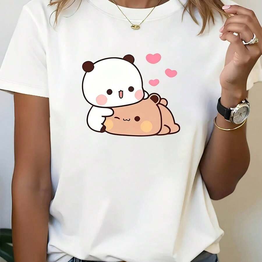 Camiseta para Mujer con Diseño de Oso Minimalista y Texto - Blanco - Ver 1