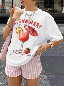 Camiseta de mujer con estampado de plantas de fresa, camiseta casual de manga corta con cuello redondo, adecuada para vacaciones, fiestas y uso diario - Camiseta unisex de algodón suelto de manga corta y cuello redondo estilo vintage, blusas para mujer. blusas.blusas casuales para dama. - Blanco - Ver 6