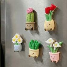 5/10 Cute Potted Plant-Shaped Fridge Magnets, Adorable And Creative Decorative Stickers, Customizable, Suitable For Kitchens, Offices, Whiteboards, Fridges, Etc. - Plant - View 7