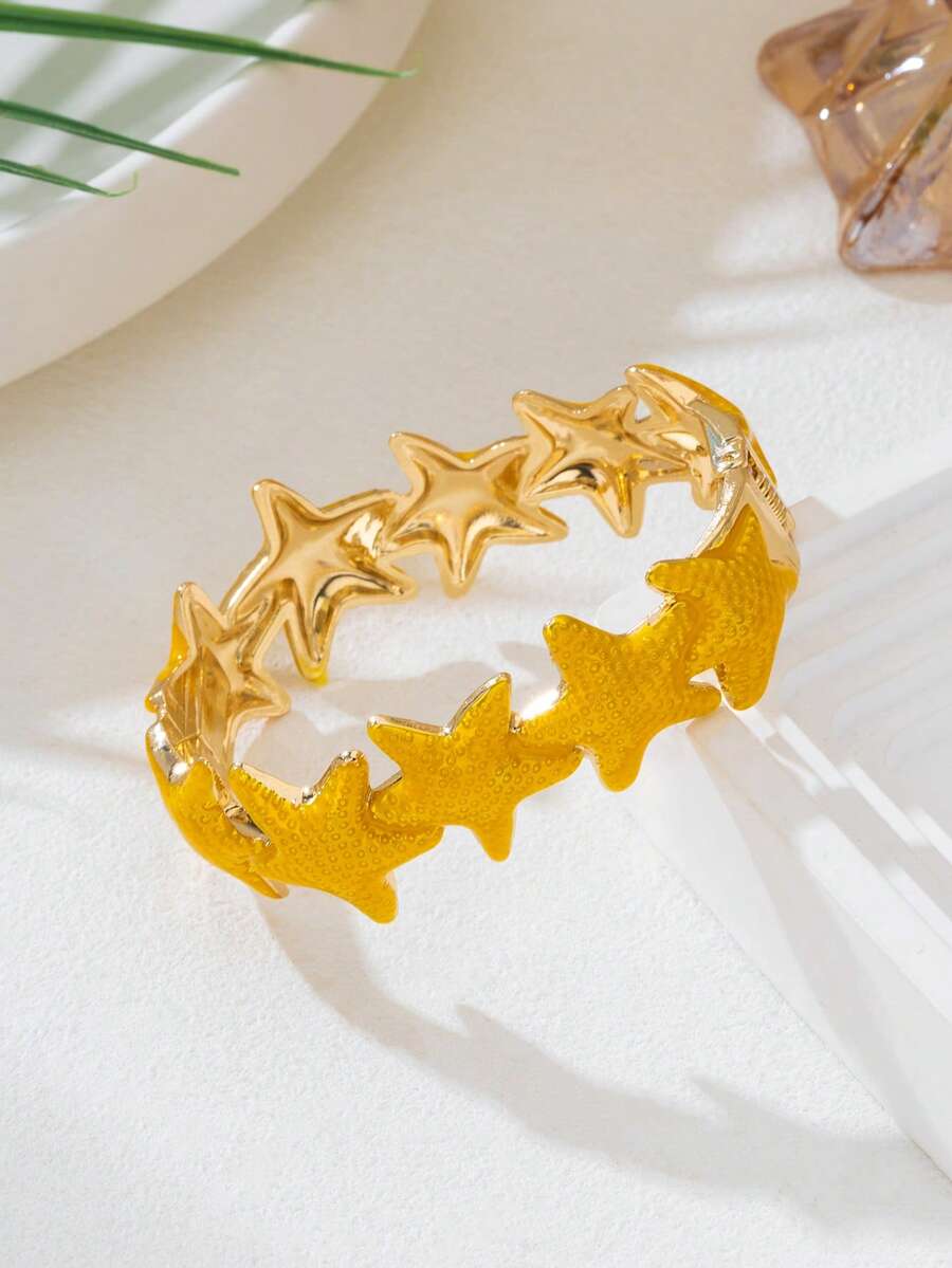 1pc Beach Vacation Style Starfish Shaped Colorful Drip Oil Bracelet, Suitable For Women's Daily, Party, Travel Wear - Starfish Bracelet - View 1