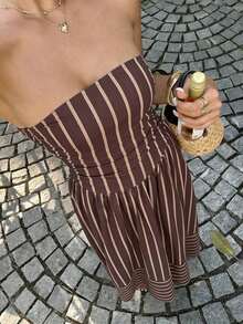 Vestido bandeau con cintura ceñida y estampado de lunares, estilo vacacional - Multicolor 2 - Ver 2