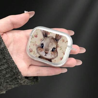 1pc Cute Brown Rabbit Face Bluetooth Earphone Case, Soft Protective Cover For AirPods 4/3/2/Pro 2/Pro, Fashionable Design Suitable As Gift For Valentine's Day, New Moon, Eid, Easter, Made Of TPU Material