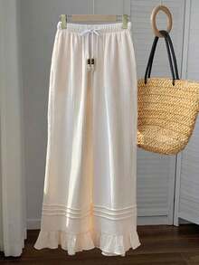 Pantalones casuales anchos con cintura con cordón para mujer - Negro - Ver 8