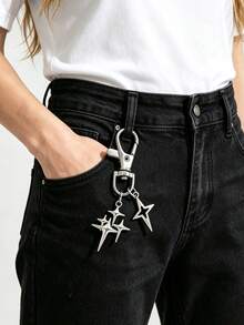 1pc Retro Alloy Four-Pointed Star Pants Chain, Versatile Fashion Bag Charm Accessory, Suitable For Daily Wearrave Festival Outfit - Silver - View 5