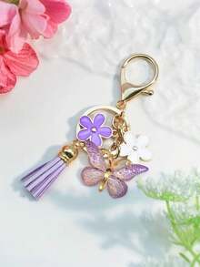 1pc New Fashion Alloy Floral & Butterfly Tassel Keychain Pendant, Suitable For Handbag, Wallet, Backpack, Women Bag Accessory Keychain - Multicolor - View 9
