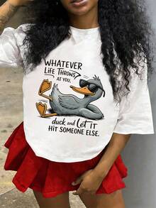 1 Pack Girls Casual Printed Crew Neck Short Sleeve T-Shirt Summer Student Youth Clothing - 白色7 - 查看 2