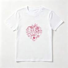 Red Heart White Cotton T-Shirt Romantic Comfortable - 白色 - 查看 1