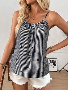Camiseta de tirantes con pliegues con estampado de cebra para mujer - Negro - Ver 4