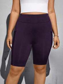 Pantalones cortos de motocicleta negros básicos, versátiles y cómodos con bolsillos para mujer de talla grande, de moda casual y deportiva para primavera y verano, ropa de calle, shorts curvilíneos, ropa para salir, ropa Y2K, joggers, shorts ci - Morado - Ver 7