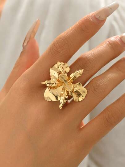 1pc Elegant Personalized Niche Design Delicate Flower Ring, Suitable For Daily Wear For Women