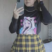 Vintage Pastel Cat Ear T-Shirt For Girls | Cute Comic Book Girl | Harajuku Style Japanese Streetwear | Unisex Loose Fit | Kawaii Anime | Anime Fashion Items - 白色 - 查看 5