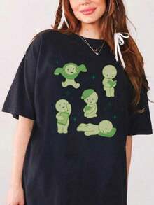 Casual Printed T-Shirt, Cotton Graphic T-Shirts, PlusCute Y2K 90s T-Shirt, Homebody Club Graphic T-Shirt, Overd T-Shirt, Gift For Kewpie Cherub Lovers, Green T-Shirt For Men, Summer Tops, Suitable Shirt, Bohemian Blouses For Women. - 黑色 - 查看 7