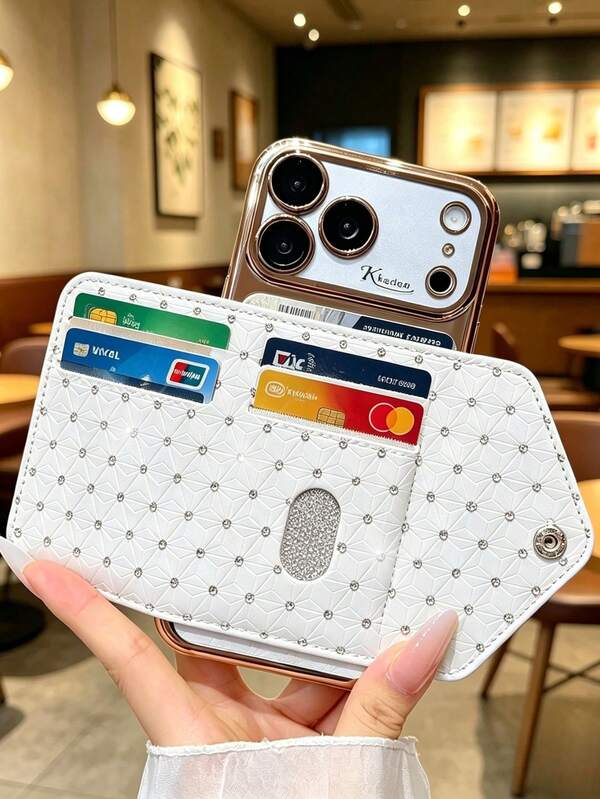 New Luxury Rhombus Glitter Leather Wallet Phone Case With Card Slots And Kickstand, Suitable For Apple 17 Pro Max/17 Pro/17/16 Pro Max/16/15/14/13, Spring Birthday Gift, Business Office Style