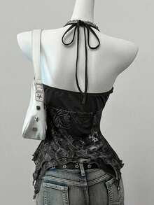 Blusa casual de mujer con cuello de corbata y estampado de anacardo, versátil para uso diario - Negro - Ver 2