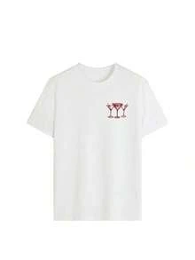 Camiseta holgada para mujer con patrón artístico de flores azules "ART", top casual suave y ligero, estilo de ropa de calle Y2K, cuello redondo oversize de manga corta, adecuado para exposiciones de arte, paseos por la ciudad, reuniones de fin de semana, brunch y atuendos creativos diarios Negro Verano - Blanco - Ver 3