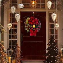 Christmas Wreath With Red Berries, Ornaments & Bow - Large UV Resistant Holiday Wreath For Front Door, Indoor & Outdoor Wall Decor - 45 cm - Xem 9