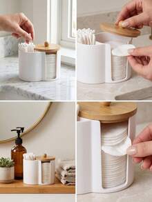 Hộp lưu trữ phòng tắm 2 trong 1, kệ tổ chức trang điểm bàn trang điểm, có thể đựng tăm bông, bông tẩy trang, tăm chỉ nha khoa và các vật dụng khác - Nhiều màu - Xem 4