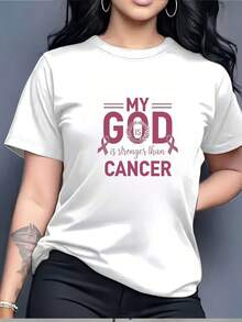 Designed For Modern, Stylish, And Comfortable Women. This 180gsm Inspirational T-Shirt Features The Phrase "My God Is Stronger Than Cancer." A Perfect Gift For Family And Friends. | Breast Cancer Awareness T-Shirt | This Casual, Short-Sleeved, Crew-Neck T-Shirt Is Suitable For Everyday Wear. Made From Premium Soft And Breathable Fabric, It's Designed For All-Day Comfort And Versatility, Perfect For Casual Outings. - 白色 - 查看 7
