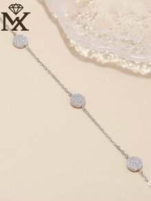 SYMFNY Vòng tay chuỗi bạc S925 tròn đính đá zirconia phong cách tối giản thời trang, trang sức thanh lịch quý phái cho nữ, đeo hàng ngày, dự tiệc, lễ hội, làm quà tặng - Bạc - Xem 2