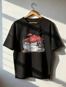 Retro And Adventurous Style Short-Sleeved T-Shirt,  Short-Sleeved T-Shirt For Spring And Summer 2026, Made In Mexico, 180 Grams. Cartoon Print, Couple Design, Suitable For Indoor Or Outdoor Wear. Crew Neck, Unisex, Ideal For Office And Leisure. One-Pack. - BK-P631577SLNDXZGY563 - 查看 1