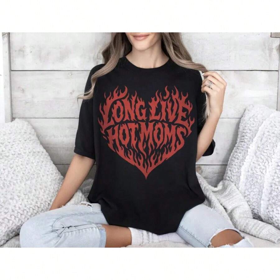 Camiseta Retro Flame Hot Moms | Vintage Graphic Mom Teeblusas para mujer>camisa blusas para dama - Negro - Ver 1
