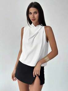 Blusa asimétrica plisada de color albaricoque, elegante y de moda para uso diario, oficina, vacaciones y festivales de música, primavera/verano - Blanco - Ver 4