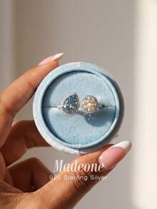 MADEONE 1枚经典优雅水滴形锆石戒指，订婚礼物、节日礼物，925纯银精美珠宝礼品 - 圍鑲水滴戒指 - 查看 6