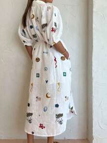 Shirt Dress With Print And Adjustable Belt, Spring 2026 - White - View 3