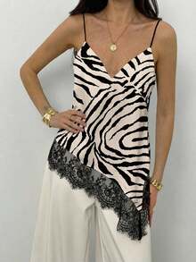 Top de tirantes de mujer con encaje y bajo asimétrico - Blanco 3 - Ver 3
