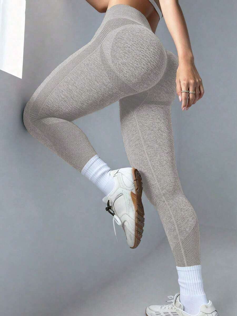 sin costuras de cintura alta de unicolor para uso diario, fitness y yoga para mujeres - Gris Claro - Ver 1