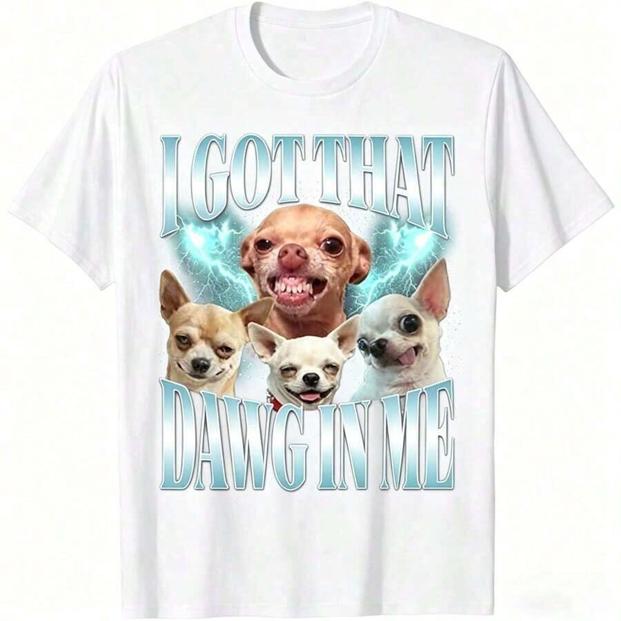 Funny Chihuahua Meme T-Shirt For Men - "I Got That Dawg In Me" Graphic, Soft 100% Cotton Black T-Shirt, Regular Fit Short Sleeve Casual Wear, Dog T-Shirt, Travel Friendly Outfit, Comfortable Crew Neck, Short Sleeves Suitable For All Ages - 黃色 - 查看 1